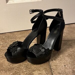 Michael Kors “Flora” Black Floral Platform Heels